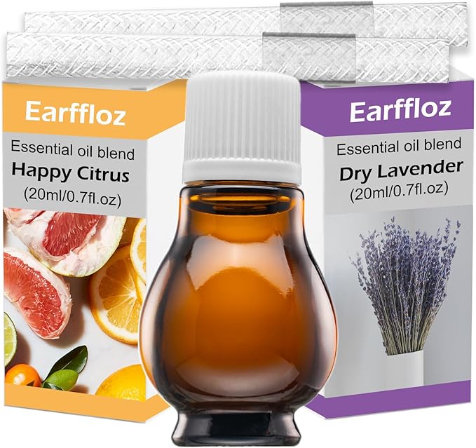 2 Scents Natural Essential Oil Refill and Wick Set (Happy Citrus, Dry Lavender) for DIY Plug-in Air Freshener w/Earffloz Fragrance Plug Oil Diffuser (2x20ml Essential Oil + 2 Wicks)