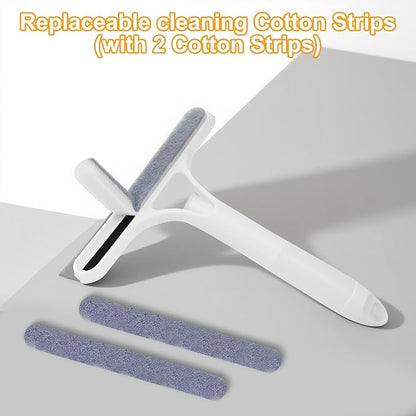 Pro 3 in 1 Window Cleaning Scraper with 2 Replaceable Cleaning Cotton Strips, 3 in 1 Spray Squeegee, Window Squeegee, Suitable for Cleaning Bathroom Glass, Mirrors, Car Windows (White)
