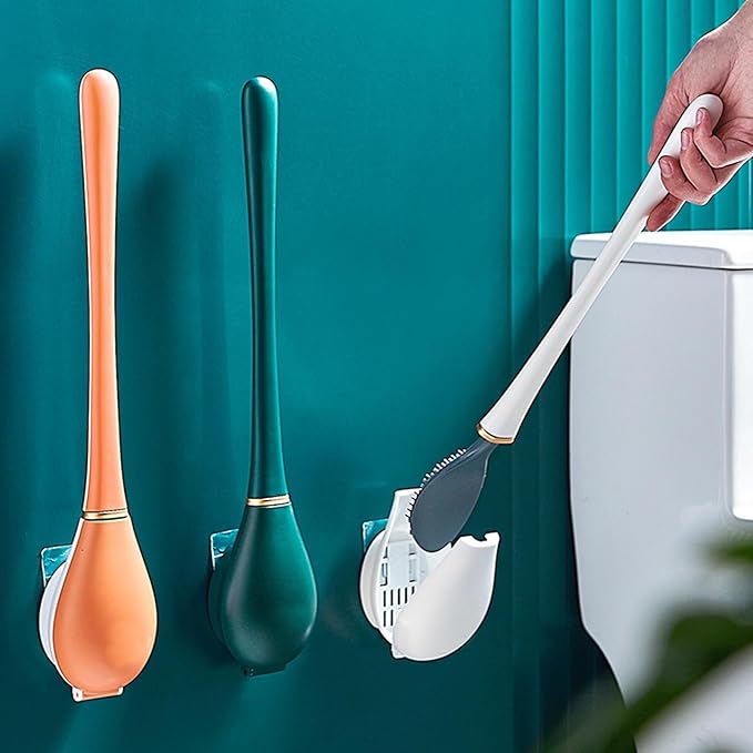 New Upgrade Silicone Toilet Brush and Holder Set,Toilet Bowl Cleaner Brush, Toilet Wand Cleaning Kit Wall Mounted, Discreet Bathroom Cleaning Brush,Bathroom Cleaning Supplies