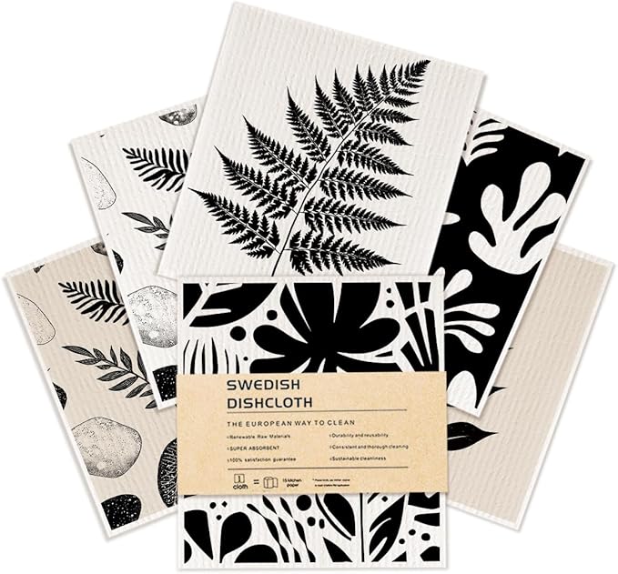 6 Pack Swedish Dishcloths for Kitchen, Leaf Reusable Paper Towels Super Absorbent Reusable Paper Towels Washable, Quick Drying, Dishwasher，Kitchen Gifts for Women