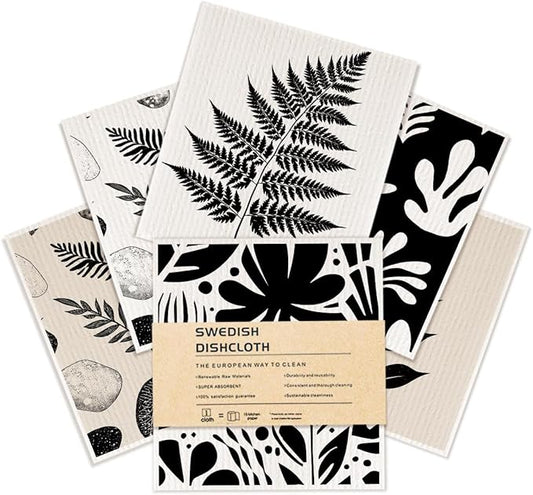 6 Pack Swedish Dishcloths for Kitchen, Leaf Reusable Paper Towels Super Absorbent Reusable Paper Towels Washable, Quick Drying, Dishwasher，Kitchen Gifts for Women
