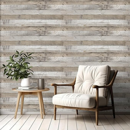 LXCREAT Faux Wood Butcher Block Contact Paper Shiplap Peel and Stick Wallpaper 17.5"X236", Natural Grey Wooden Self Adhesive Removable Vintage Wallpaper for Shelf Kitchen Home Walls Decoration