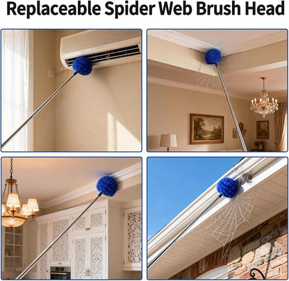Cobweb Duster with Extension Pole, Washable Cleaning Duster Kit with 3 Duster Heads, Cobweb Duster, Corner Brush, Gap Dust Cleaner, Telescoping Pole for Ceiling Fan, Long Duster for high Ceilings