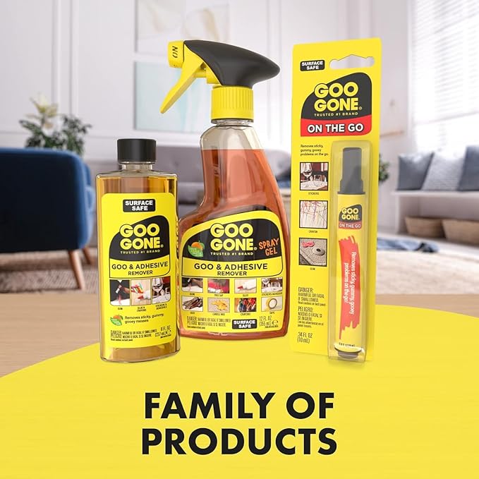 Goo Gone Spray Adhesive Remover Gel, 12 oz, Removes Glue, Stickers, Tape Residue, Grease, Gum & Wax, Adhesive Spray with Citrus Cleaning Power for Hard Surfaces, Carpets & Fabrics