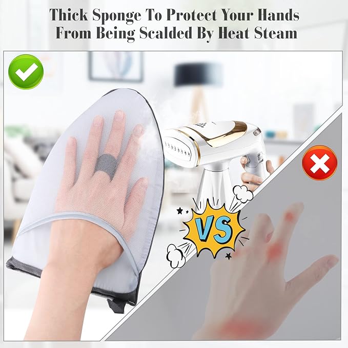 2 Pack Garment Steamer Ironing Gloves Heat Resistant Ironing Pad Anti Steam Glove Board Waterproof Garment Steamer Mitt with Finger Loop for Clothes Steamers (Grey+Pink)