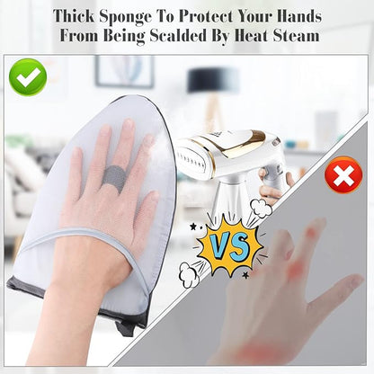 2 Pack Garment Steamer Ironing Gloves Heat Resistant Ironing Pad Anti Steam Glove Board Waterproof Garment Steamer Mitt with Finger Loop for Clothes Steamers (Grey+Pink)