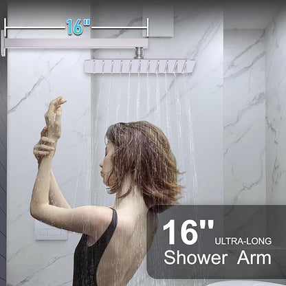 KOJOX Shower System with High Pressure 10 Inch Rainfall Shower Head, Handheld Shower head and Shower Faucet Trim valve, Bathroom Luxury Rain Mixer Shower Set Wall Mounted Brushed Nickel