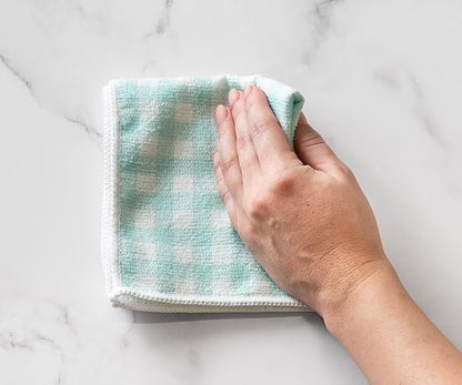 Martha Stewart Microfiber Cleaning Cloths, Ultra-Absorbent, Lint-Free Cleaning Towels for Home & Kitchen, Teal Gingham, 11 Inches, 24 Count