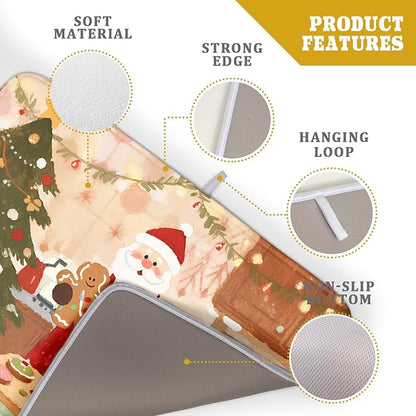 Christmas Dish Drying Mat for Kitchen Counter 18x24 Santa Claus Gingerbread Winter Xmas Holiday Themed Absorbent Reversible Microfiber Drying Mats Kitchen Countertop Protector Dishes Drainer Rack Pad