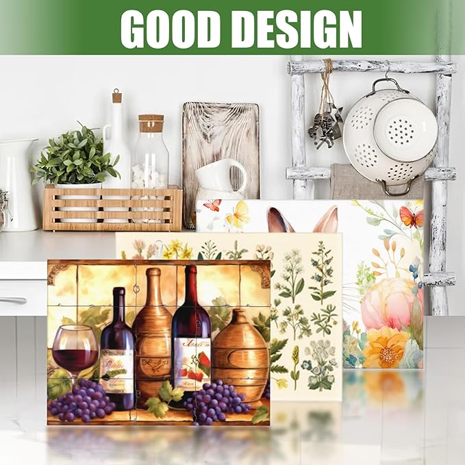 Large Dish Drying Mats For Kitchen Counter Microfiber Kitchen Drying Mat XL Draining Pad Absorbent Quick Drying Dish Mat 18x24 Inch - Wine Bottle Tile Mural