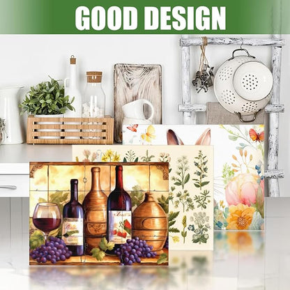 Large Dish Drying Mats For Kitchen Counter Microfiber Kitchen Drying Mat XL Draining Pad Absorbent Quick Drying Dish Mat 18x24 Inch - Wine Bottle Tile Mural