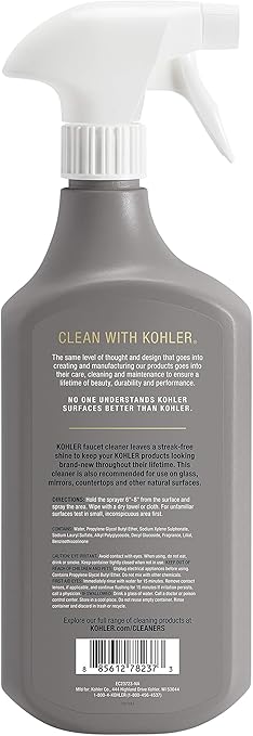 KOHLER K-EC23723-NA Faucet Cleaner, Kitchen and Bathroom Cleaner, Streak Free Shine, Ammonia and Alcohol Free, 28 FL Oz