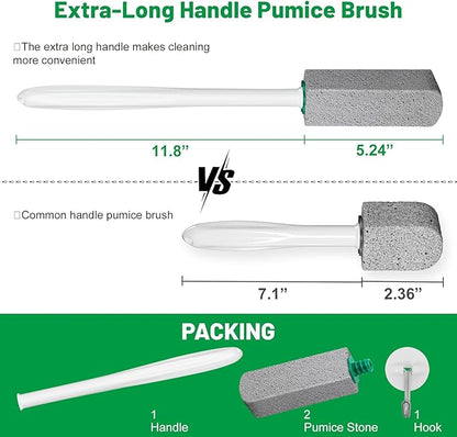 Pumice Stone Toilet Bowl Cleaner,Pumice Stone with 11.8 Inch Long Handle for Toilet,Bathtubs, Grills,Swimming Pools,Sinks Cleaning (2 Pack)