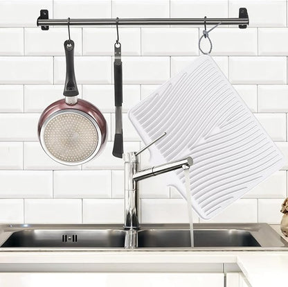 TIKNIK Silicone Dish Drying Mat, Stone Drying Mat for Kitchen Counter with Built-In Drain, Non-Slip Drain Pad with Built-in Drain, Heat Resistant Stone Drying Mat, Hangable, White-1pcs, 20" x 15"