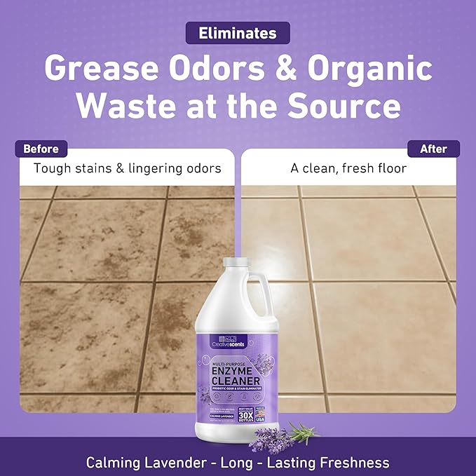 Creative Scents Multipurpose Enzyme Cleaner & Odor Remover | Deodorizer for Floor, Carpet, Drain, Pipes | Pet Urine Odor Eliminator | Cleaner for Cat Urine & Dog Poop | Half Gallon - Calming Lavender