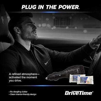 Drive Time Reusable 12V Plug-in Car Air Freshener Refill – Power Fresh, Auto Shut-Off, Plug-In Convenience, No Batteries Needed – Includes 4 Scent Bars for Up to 30 Days of Freshness