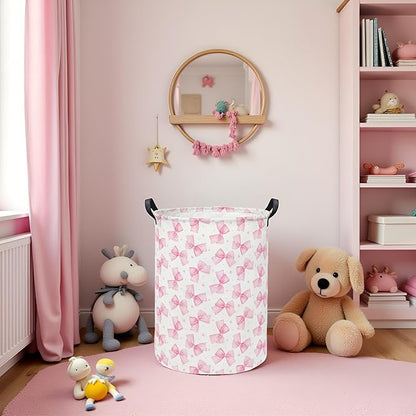 Baby Laundry Hamper kids laundry Basket Waterproof Storage Bin for Bedroom Toy Clothes Organizer Basket Woodland Animals Room Décor(Pink Bowknot)
