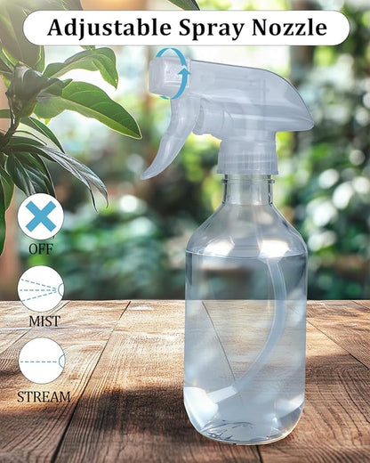 2 Pack 360° Spray Bottles, 10 oz Plastic Small Containers with Adjustable Spray Nozzles, Spray Bottles for Hair, Cleaning Solutions, BBQ and Plants Clear