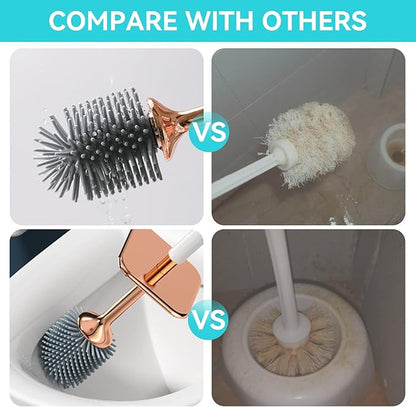 Toilet Brush and Holder, Elegant 2 Pack Silicone Toilet Bowl Brush Set with Ergonomic Long Handle, Modern Bathroom Decor Cleaning Accessories, Durable, Deep Cleaning - Black & White