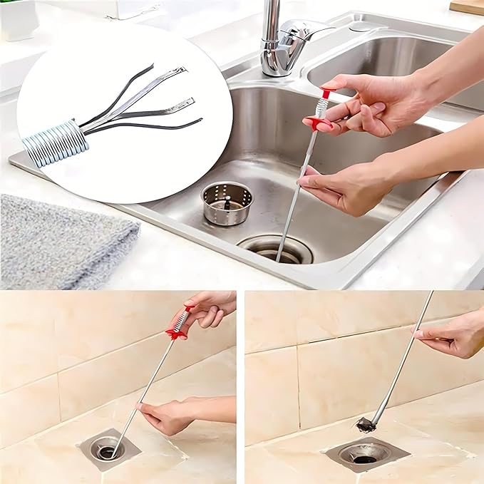 Flexible Drain Clog Remover Tool, Extra Long Plumbing Snake Hair Catcher with 4-Prong Grabber Claw, Heavy-Duty Spring Reacher for Kitchen Sink, Bathroom Tub, Sewer & Dropped Items (35 inch)