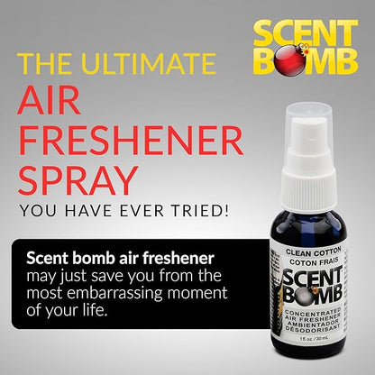 Scent Bomb Air Freshener Spray, Long-Lasting Odor Eliminator - Effective Deodorizer for Home & Car, Fresh Room Spray for Kitchen, Bathroom & Smell Neutralizer - 1 oz Pack of 4, Clean Cotton Scent