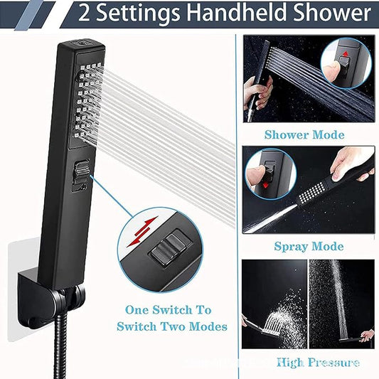 LUYU Square Handheld Shower Head - Dual Spray (Rain & Precision Jet), Matte Black Finish, 2.8Bar High Pressure, Ergo Grip for Low Pressure Bathrooms, AirBoost Tech, 5-Layer Filter (Head Only)