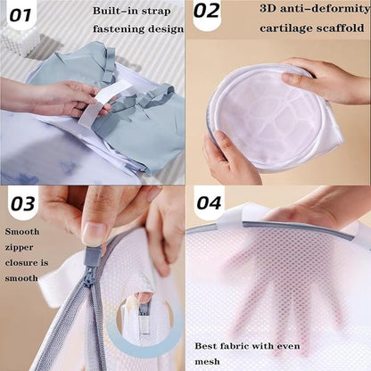 2Pcs Bra Mesh Laundry Bags for Delicates with Premium Zipper Bra Washing Bag for Laundry，Lingerie Bags for Washing Delicates underwear Support Frame Design，integrated washing and care