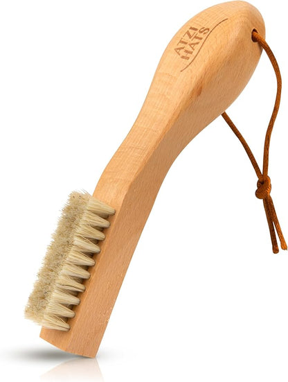 Laundry Brush Stain Remover Scrubber with Soft White Boar Bristles for Delicate Baby Clothes, Compact Design, Pre-Treat Clothing, Shoes and Fabrics