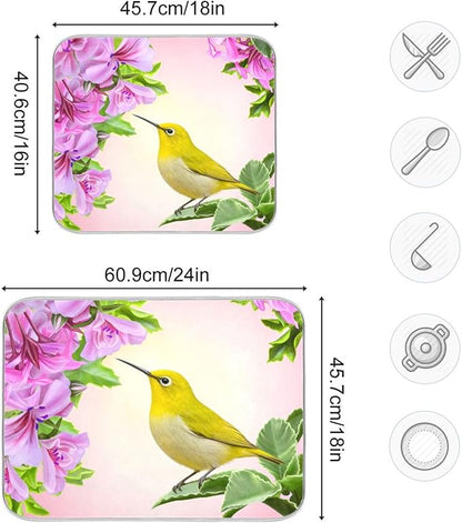 Spring Hummingbird Dish Dryer Mat Dish Mats for Counter Microfiber 18 x 24 Dish Dryer Mat Kitchen Mat Counter Dish Drying Mat