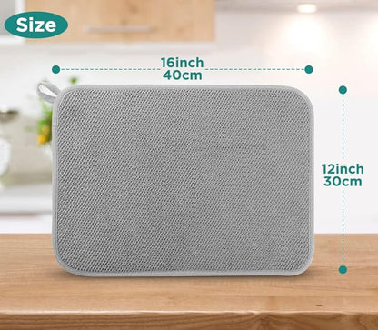 GeeRic Microfiber Dish Drying Mat, Super Absorbent Kitchen Dish Drying Pad for Mother's Day, Reversible Gift Mats for Countertop, 12 * 16 inch Gray