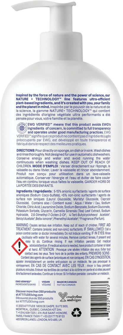 ATTITUDE Dish Soap, EWG Verified, Plant-Based & Vegan Dishwashing Liquid, Naturally Derived, Wildflowers Scent, 33.8 Fl Oz