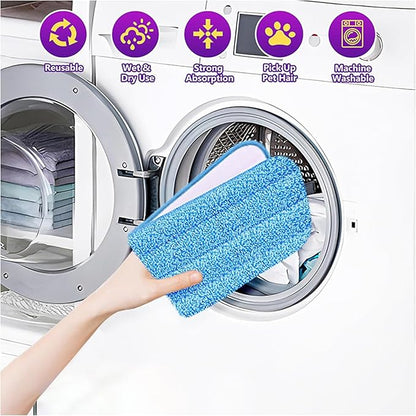10 Pcs Reusable Mop Pads,16 Inch Microfiber Wet Dry Floor Clean Mop Pad Refill Compatible with Swiffer PowerMop Bona Mop & Other 13-16 Inch Spray Mop