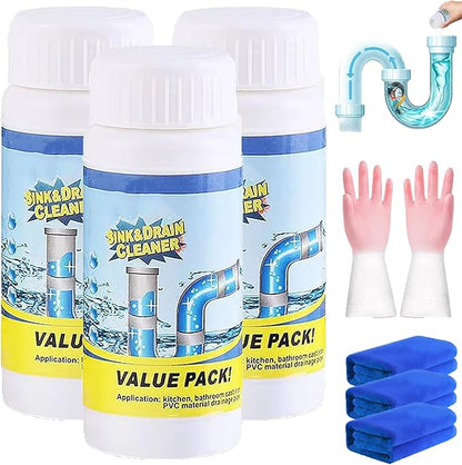 Drain Cleaner, Power Foam Unclogging Cleaner's Rapid-Dissolve Formula, 110g Sink and Drain Cleaner, Fast-Acting Drai𝐧 Opener for Bathroom Kitchen Toilet Pipe (3pcs)
