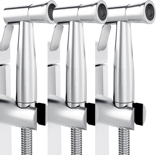Purrfectzone 3 Pack Bidet Sprayer for Toilet, Handheld Kit, Easy-to-Install Toilet Shattaf Set, Hand Held Stainless Steel shower with Adjustable Flow, Cloth Diaper wash