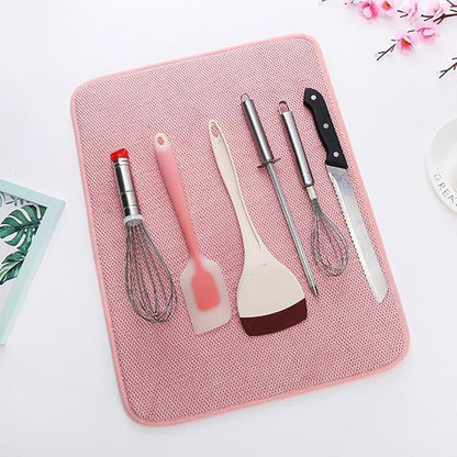 2 Pack Dishes Drying Mats for Kitchen Counter, 24 x 18 Inch Microfiber Dish Drying Pads with Hanging Loop, Super Absorbent Dish Drainer Mat, Thickened, Washable, Reusable, Pink