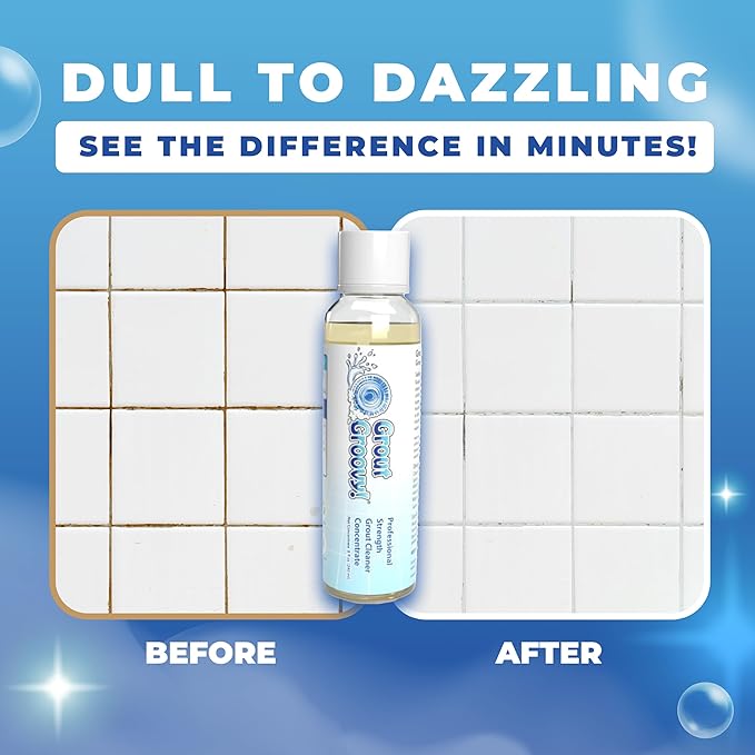 Grout Groovy! Heavy Duty Grout Cleaning Solution Concentrate | Makes up to 2 Gallons | Powerful & Versatile Cleaning Solution | Bathroom, Tile, & Kitchen Floor Grout Cleaner | 8 oz (Pack of 2)