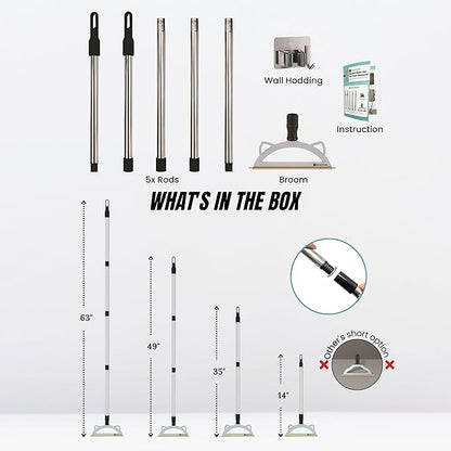 Pet Hair Remover Broom for Low Pile Carpet, Rugs, Stairs – 60" Adjustable Long Handle Carpet Rake for Pet Hair Removal – Includes Wall Clamp – Dog & Cat Hair Removal Tool