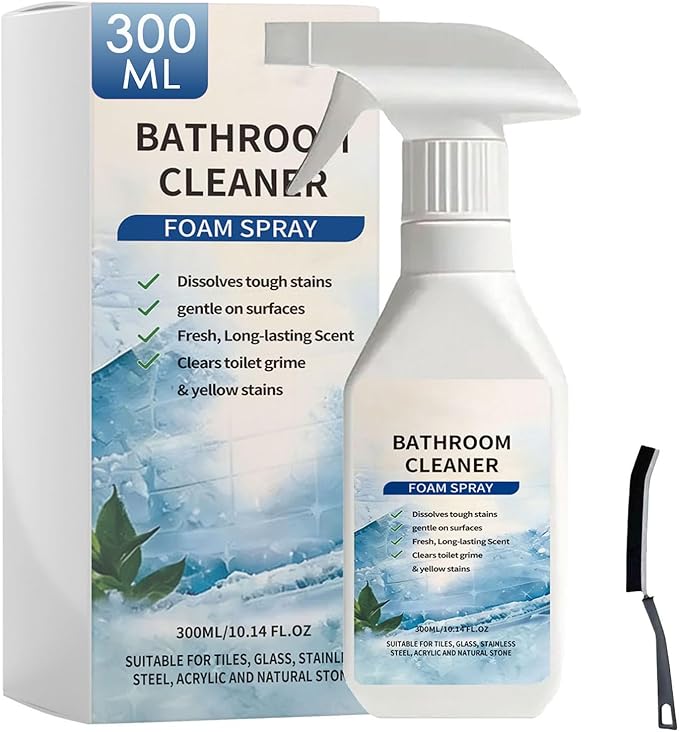 Scale Remover Bathroom Cleaner Foam Spray, Powerful Scale Remover, Bathroom and Shower Foamer Aerosol, Suitable for Tiles, Glass, Stainless, Steel, Acrylicand Natural Stone (1)