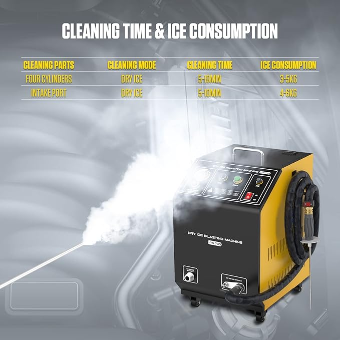 QPKING HTS705 Portable Dry Ice Blasting Machine for Auto Carbon Cleaning, 0-3.2Kg/min Adjustable, 5KG Non-Toxic Cleaner for Automotive/Aviation/Mold, 110V/220V