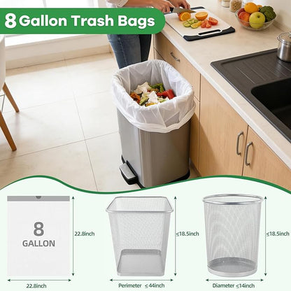 80 Counts 8 Gallon Trash Bag Drawstring Small Trash Bags, Thick Pre-separated Garbage Bags, Trash Bin Liners, Suitable for bathroom, kitchen, bedroom, office (White)