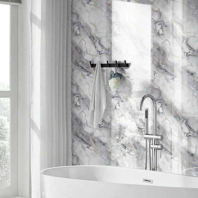 10pcs Thick Marble Peel and Stick Waterproof Wall Panels,Heat-Resistant Backsplash Tile, 23.6"x11.8" PVC Foam Wall Sticker for Kitchen,Living Rooms,TV Walls,Colorful (Not Real Tile 19.4Sq. Ft.)