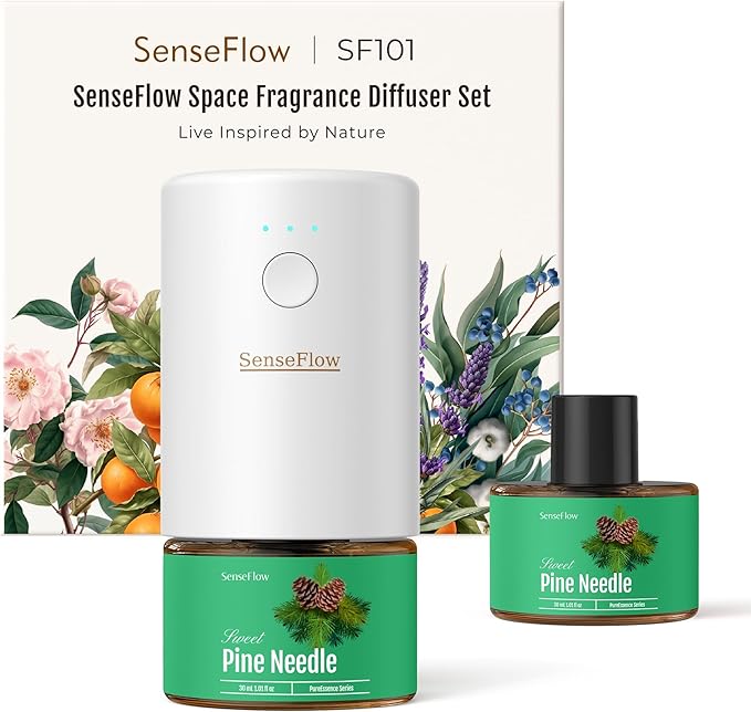 Essential Oil Diffuser for Home, Waterless Aromatherapy Diffuser SF101, Plug in Room Scent with 120-Day Natural Aroma, Covers 1000 Sq Ft – Free 30ml Pine