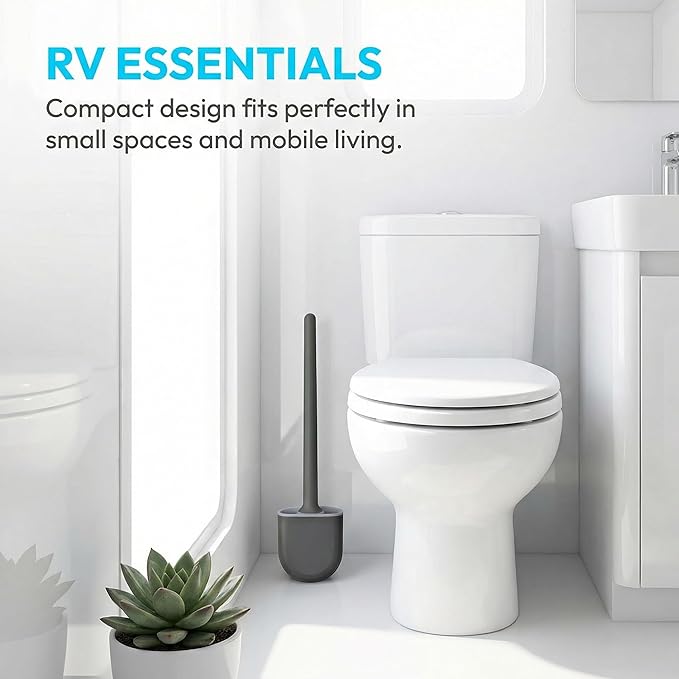 RV Silicone Toilet Brush with Holder, Toilet Bowl Brush for RV Travel Trailers/Campers, Anti-Drip Anti-Roll Compact Toilet Cleaner for Small Bathroom,Made by RVers for RVers
