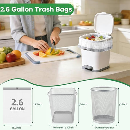 100 Counts 2.6 Gallon Trash Bag Drawstring Small Trash Bags, Thick Pre-separated Garbage Bags, Trash Bin Liners, Suitable for bathroom, kitchen, bedroom, office (White)
