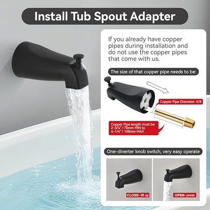 2 Handle Shower Faucet Set with Tub Spout 6-Spray Shower Head and Handle Set Shower Trim Kit with Rough-in Valve Bathroom Shower Faucet Valve Trim Kit Matte Black