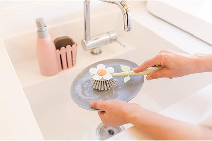 Vigar Florganic Kitchen Soap Dispenser Set, Dish Soap Dispenser with Sponge Caddy and Dish Brush, Daisy-Themed, Perfect Kitchen Sink Caddy, Pink