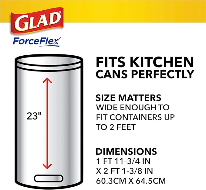 Glad Trash Bags, 13 Gallon, 40 Ct, Pack of 2 | ForceFlex | Tall Kitchen | Drawstring | Gain Lemon Zest