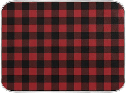 Red and Black Buffalo Plaid Dish Drying Mat 16x18 for Kitchen Merry Christmas Winter Xmas Dishes Pad Dish Drainer Rack Mats Absorbent Fast Dry Kitchen Accessories