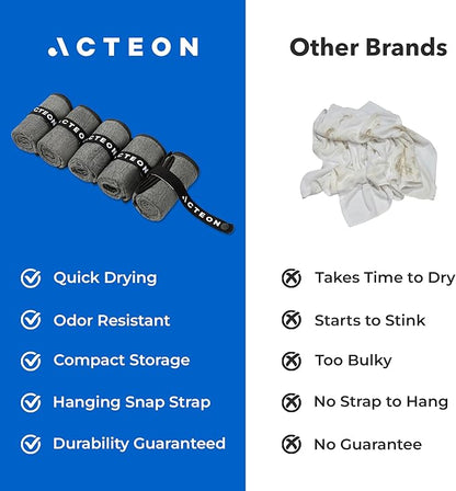 Acteon Microfiber Quick Dry Gym Towel, Silver ION Odor-Free Absorbent Fiber, Fast Drying, Men & Women Workout Gear for Body Sweat, Working Out, Towels Charcoal Grey