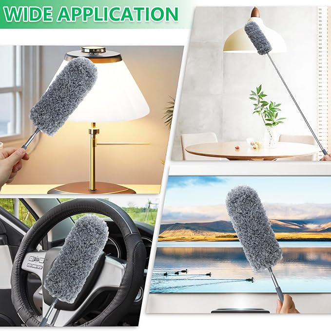 4 Pack Microfiber Duster for Cleaning, Washable Feather Dusters, Extendable Pole, Cleaning Tools for Office, Car, Window, Furniture, Ceiling Fan
